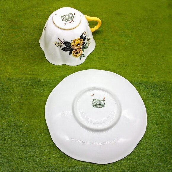 Shelley England Yellow Green Floral Fine Bone China Cup & Saucer - Picture 5 of 8